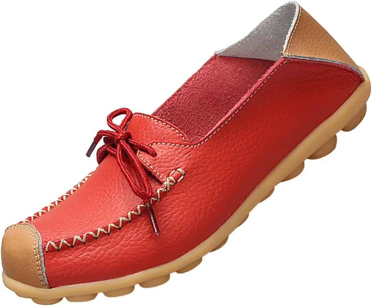 Keilinia Women's Slip on Comfort Moccasin Slippers,Lightweight Non-Slip Softsole Bow Walking Leather Casual Loafers