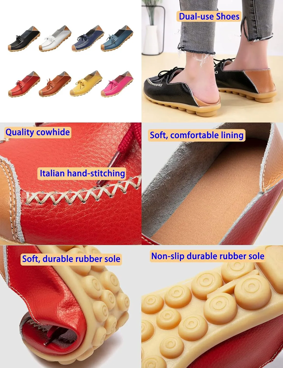 Keilinia Women's Slip on Comfort Moccasin Slippers,Lightweight Non-Slip Softsole Bow Walking Leather Casual Loafers