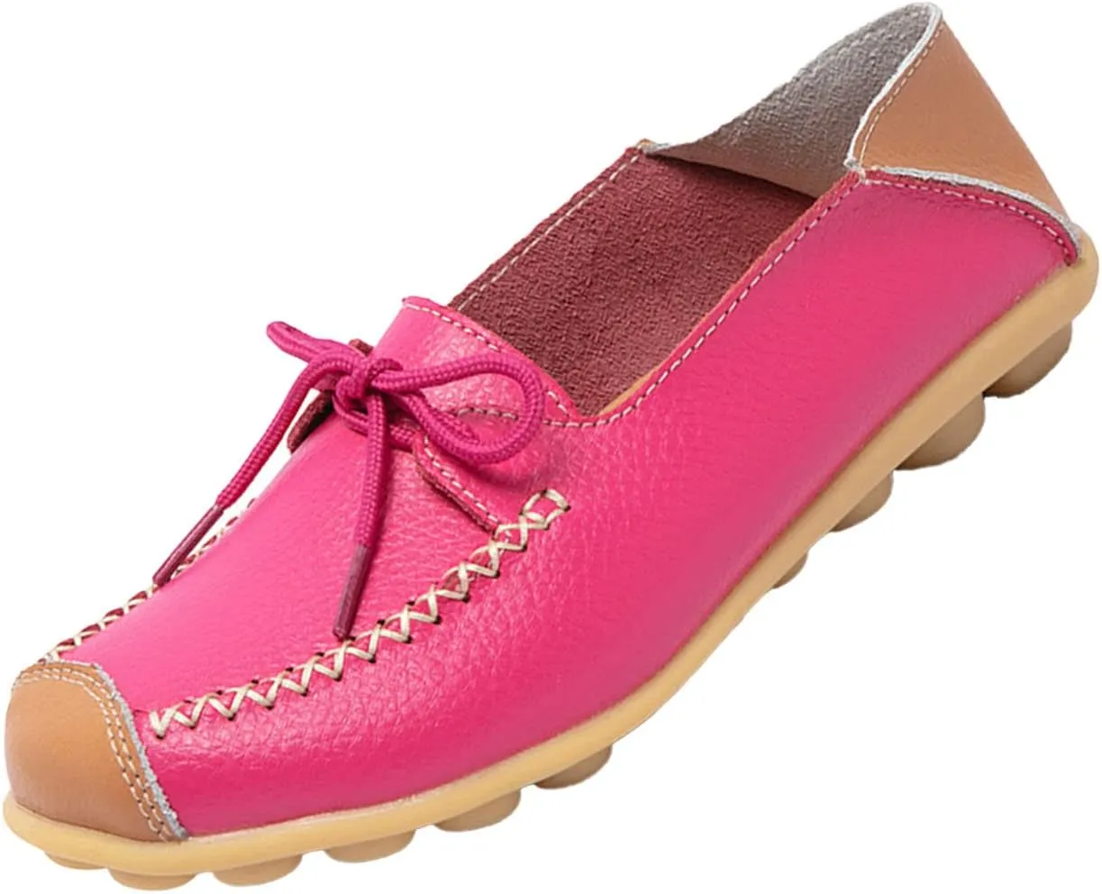 Keilinia Women's Slip on Comfort Moccasin Slippers,Lightweight Non-Slip Softsole Bow Walking Leather Casual Loafers