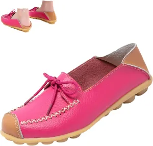 Keilinia Women's Slip on Comfort Moccasin Slippers,Lightweight Non-Slip Softsole Bow Walking Leather Casual Loafers