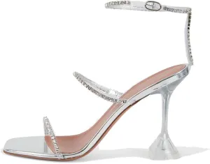 keleimusi Diamante Strap Heeled Sandals for Women Ankle Strappy Flared High Heels 4 Inches