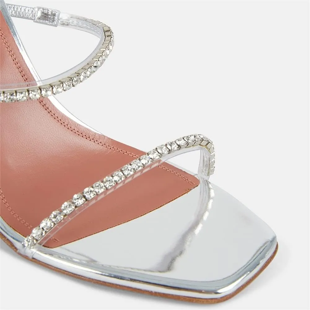 keleimusi Diamante Strap Heeled Sandals for Women Ankle Strappy Flared High Heels 4 Inches
