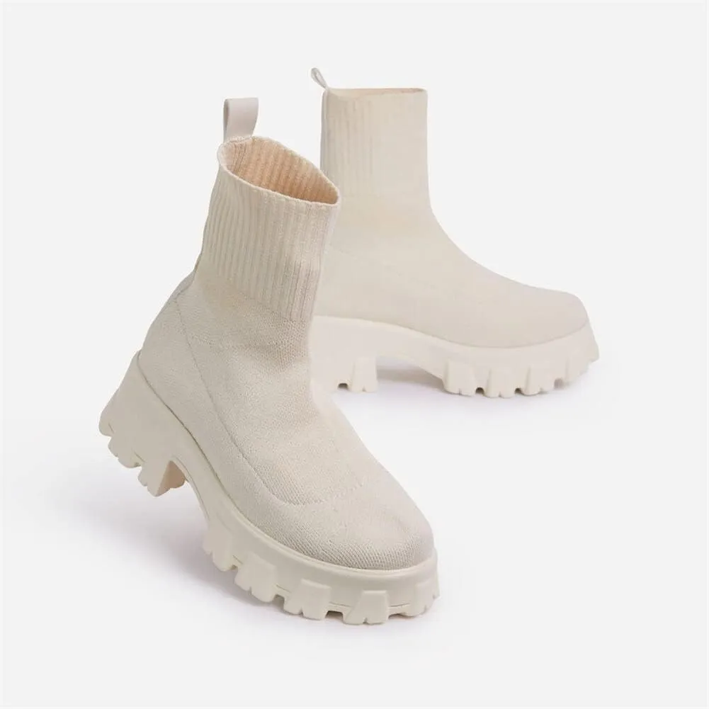 keleimusi Womens Fit Ankle Chelsea Sock Boots Platform Sole Chunky Heeled Biker Booties