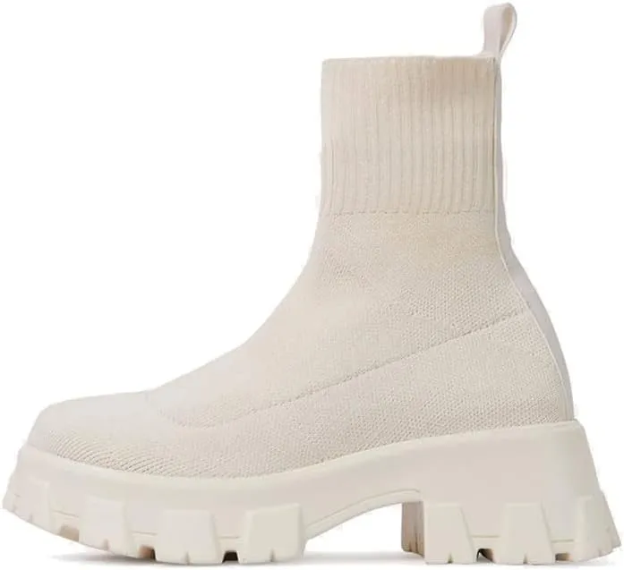 keleimusi Womens Fit Ankle Chelsea Sock Boots Platform Sole Chunky Heeled Biker Booties