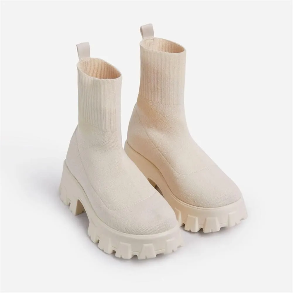keleimusi Womens Fit Ankle Chelsea Sock Boots Platform Sole Chunky Heeled Biker Booties