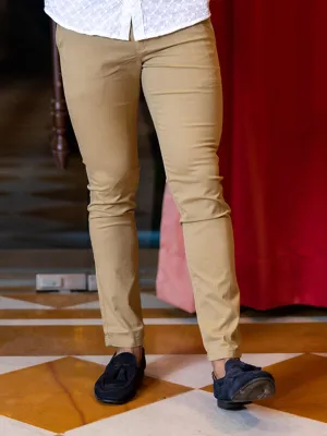 Khaki Solid Cotton Twill Trouser