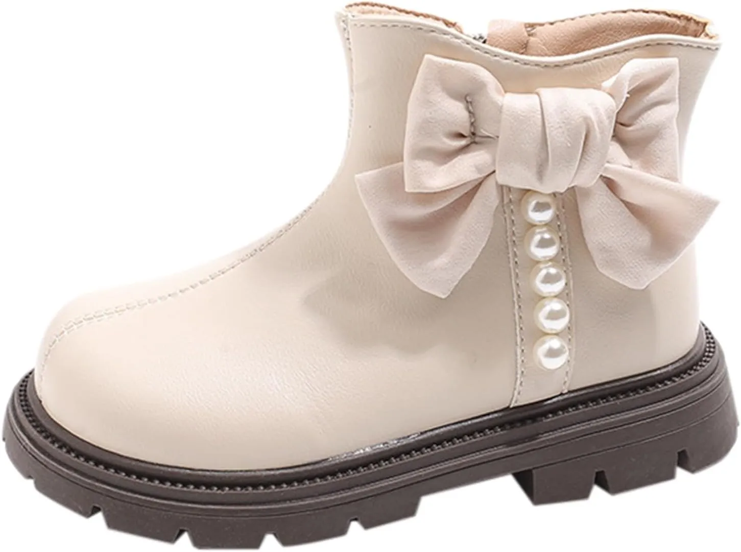 Kids Girls Pearl Bowknot Princess Dress Boots Soft Sole Anti Slip Fashion Cute Birthday Wedding Shoes with Zipper