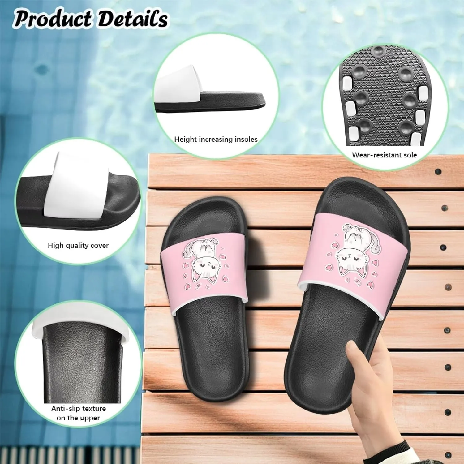 Kids Slide Sandals Cat Themed Anti-Slip Girls Boys Sandals for Beach