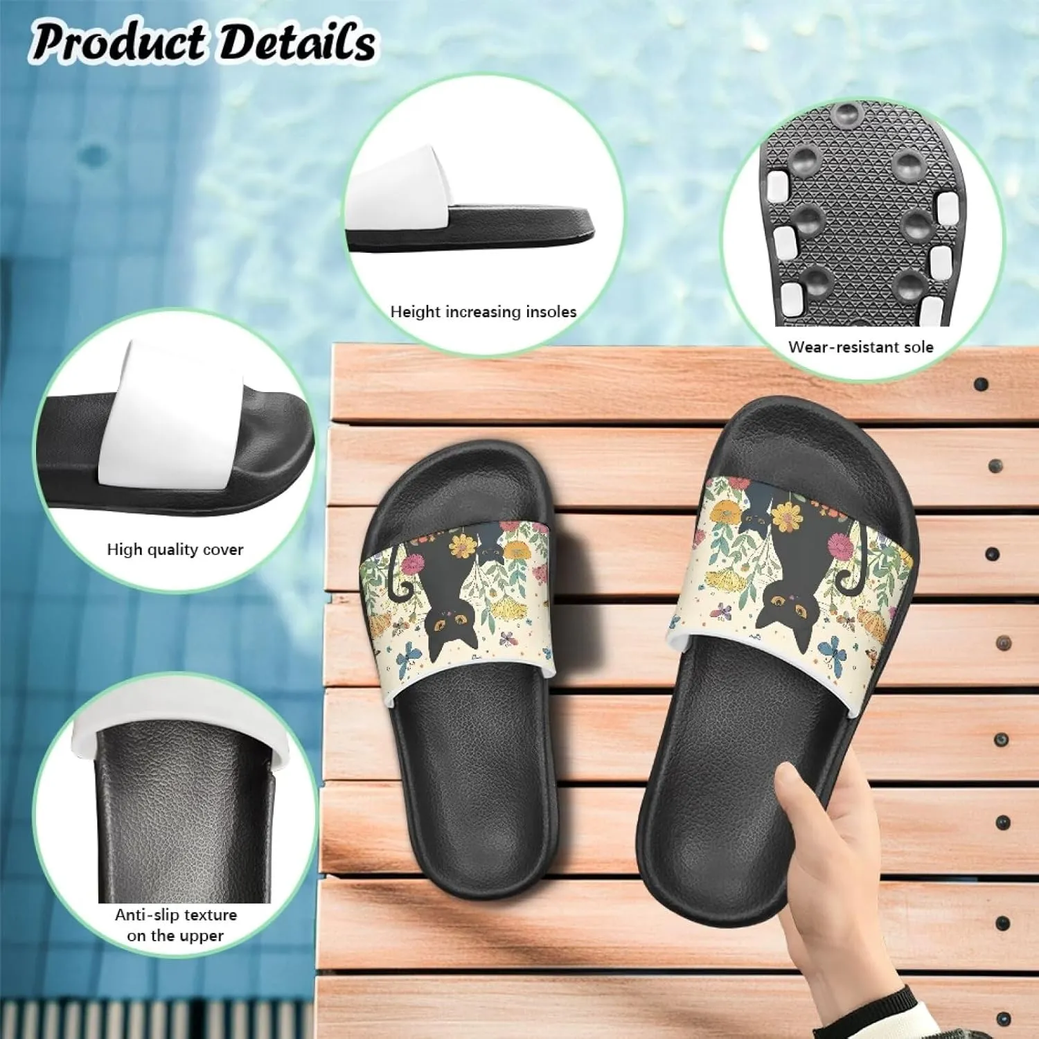 Kids Slide Sandals Cat Themed Anti-Slip Girls Boys Sandals for Beach