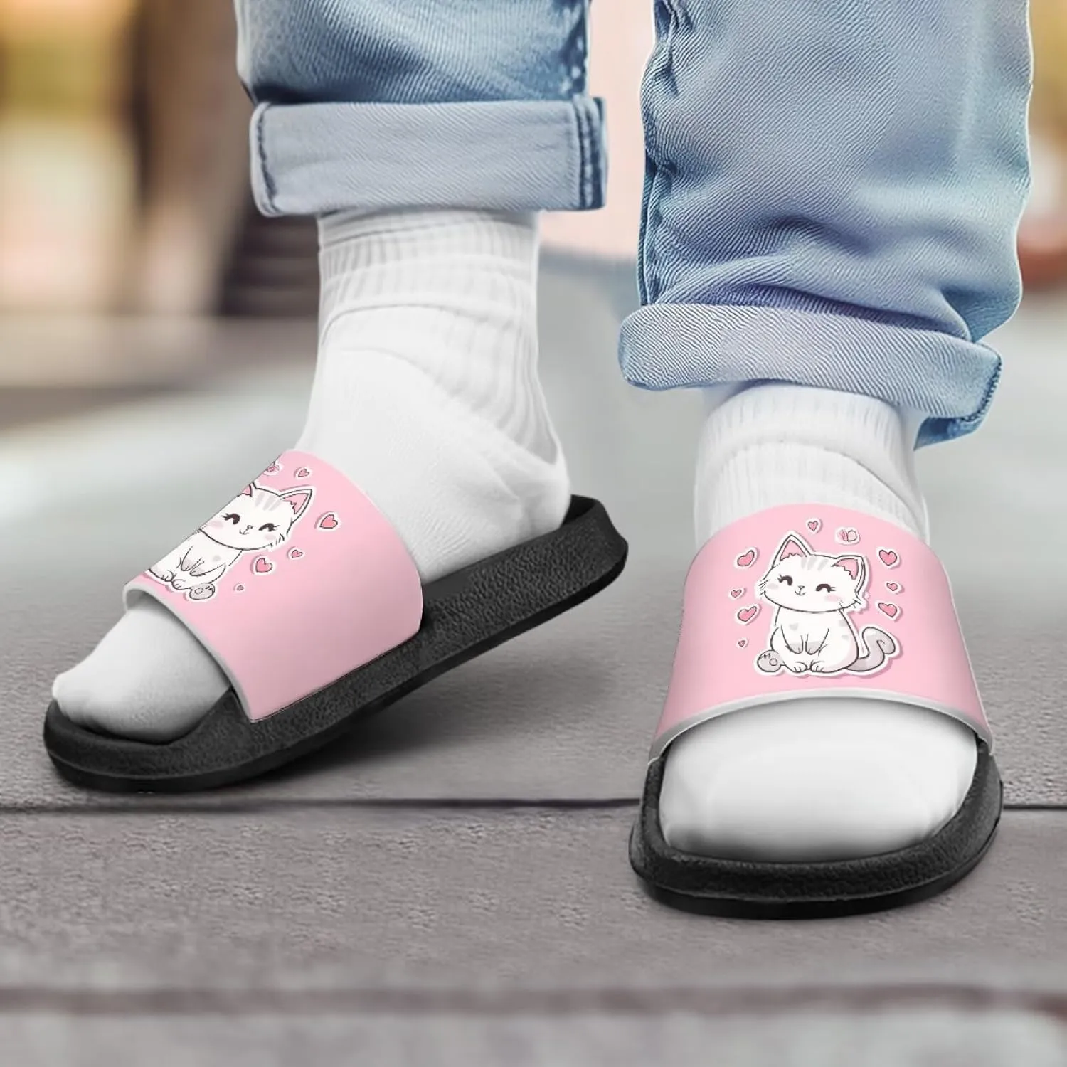 Kids Slide Sandals Cat Themed Anti-Slip Girls Boys Sandals for Beach