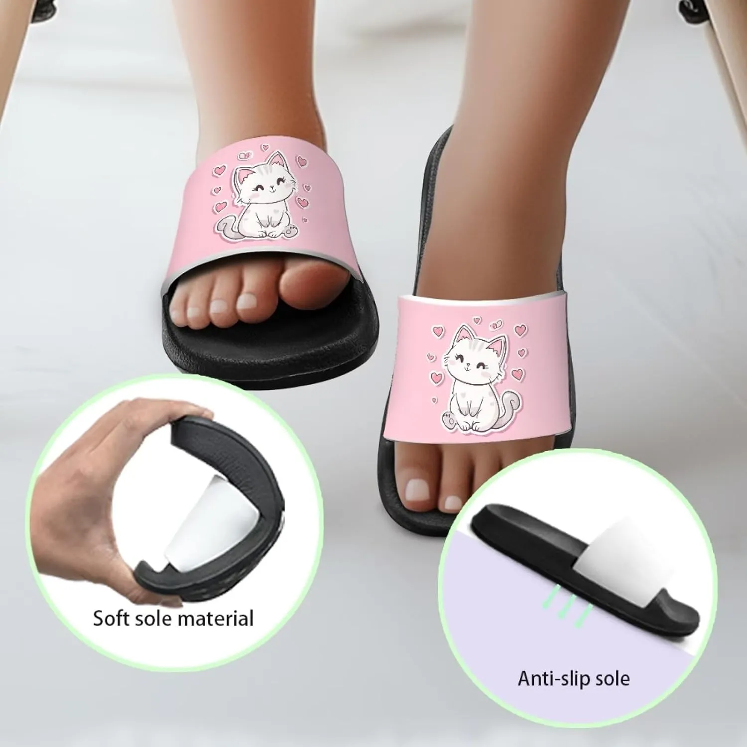 Kids Slide Sandals Cat Themed Anti-Slip Girls Boys Sandals for Beach