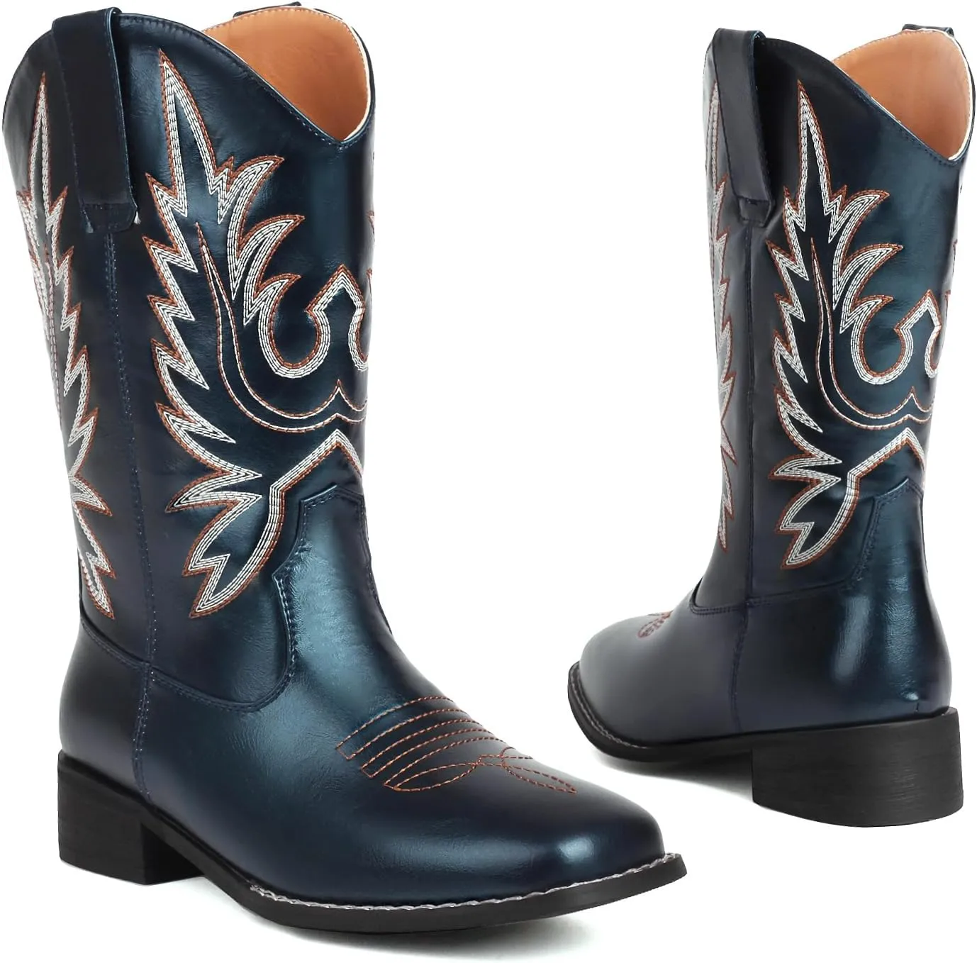 Kluolandi Mid Calf Cowgirl Boots for Women Low Heel Comfortable Square Toe Embroidered Western Cowboy Boots
