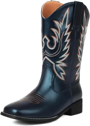 Kluolandi Mid Calf Cowgirl Boots for Women Low Heel Comfortable Square Toe Embroidered Western Cowboy Boots