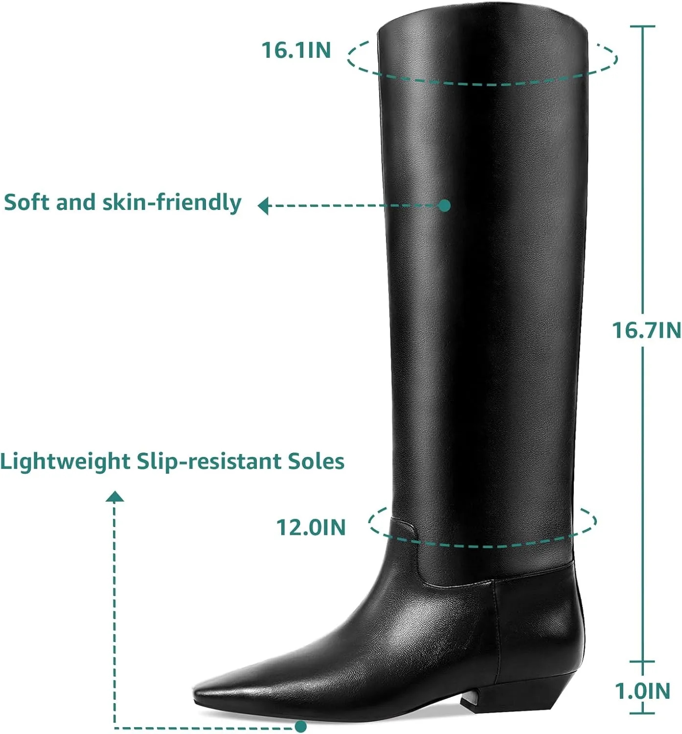 Knee High Boots for Women, Low Kitten Heel, Pull-on Block Heel, Square Toe, Flat Tall Riding Boots, Gogo Boots, Faux Leather