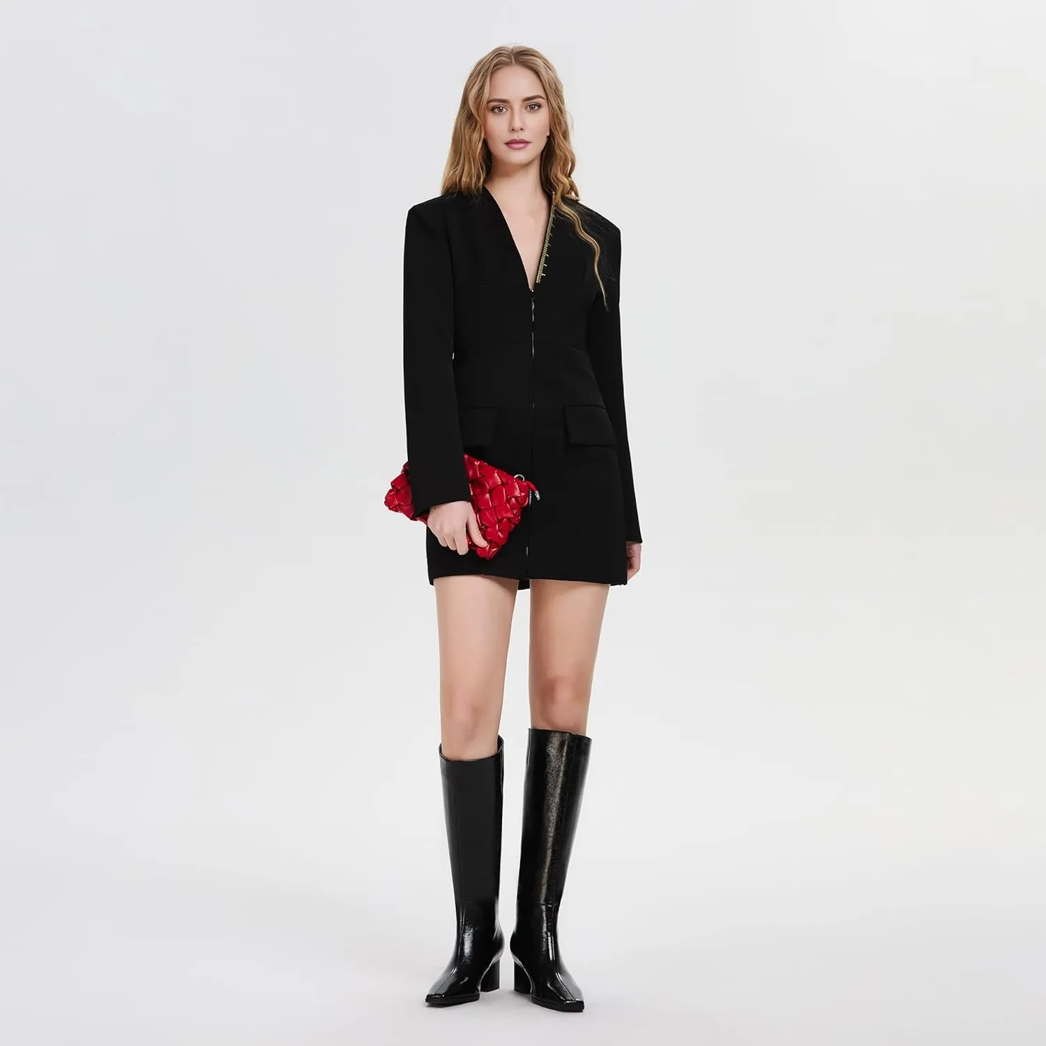 Knee High Boots for Women, Low Kitten Heel, Pull-on Block Heel, Square Toe, Flat Tall Riding Boots, Gogo Boots, Faux Leather