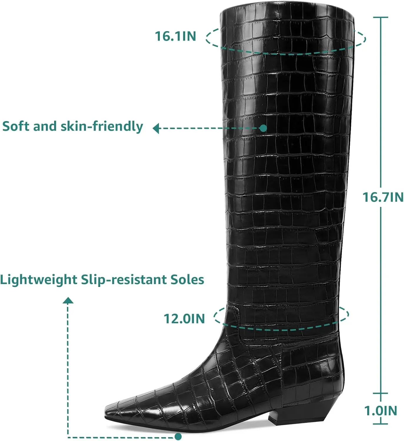 Knee High Boots for Women, Low Kitten Heel, Pull-on Block Heel, Square Toe, Flat Tall Riding Boots, Gogo Boots, Faux Leather