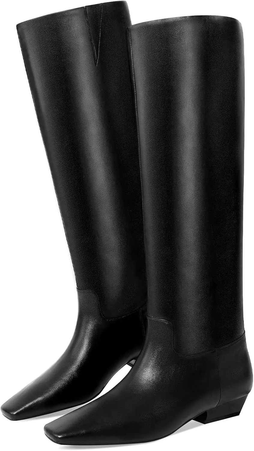 Knee High Boots for Women, Low Kitten Heel, Pull-on Block Heel, Square Toe, Flat Tall Riding Boots, Gogo Boots, Faux Leather
