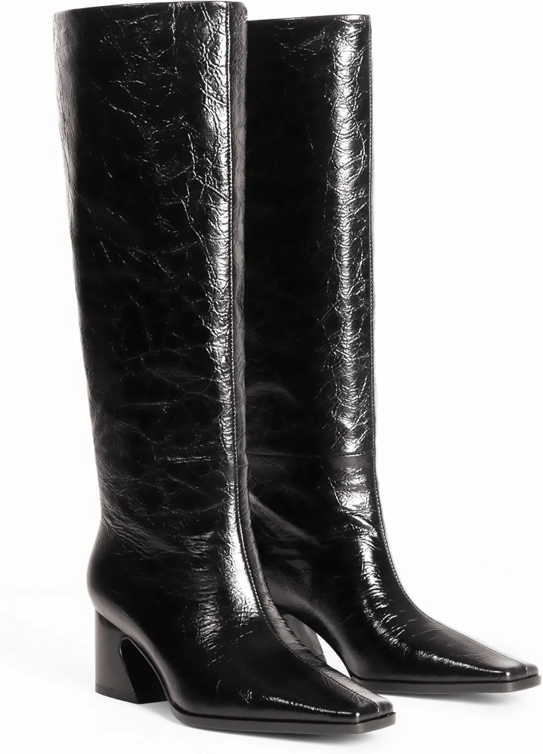 Knee High Boots for Women, Low Kitten Heel, Pull-on Block Heel, Square Toe, Flat Tall Riding Boots, Gogo Boots, Faux Leather