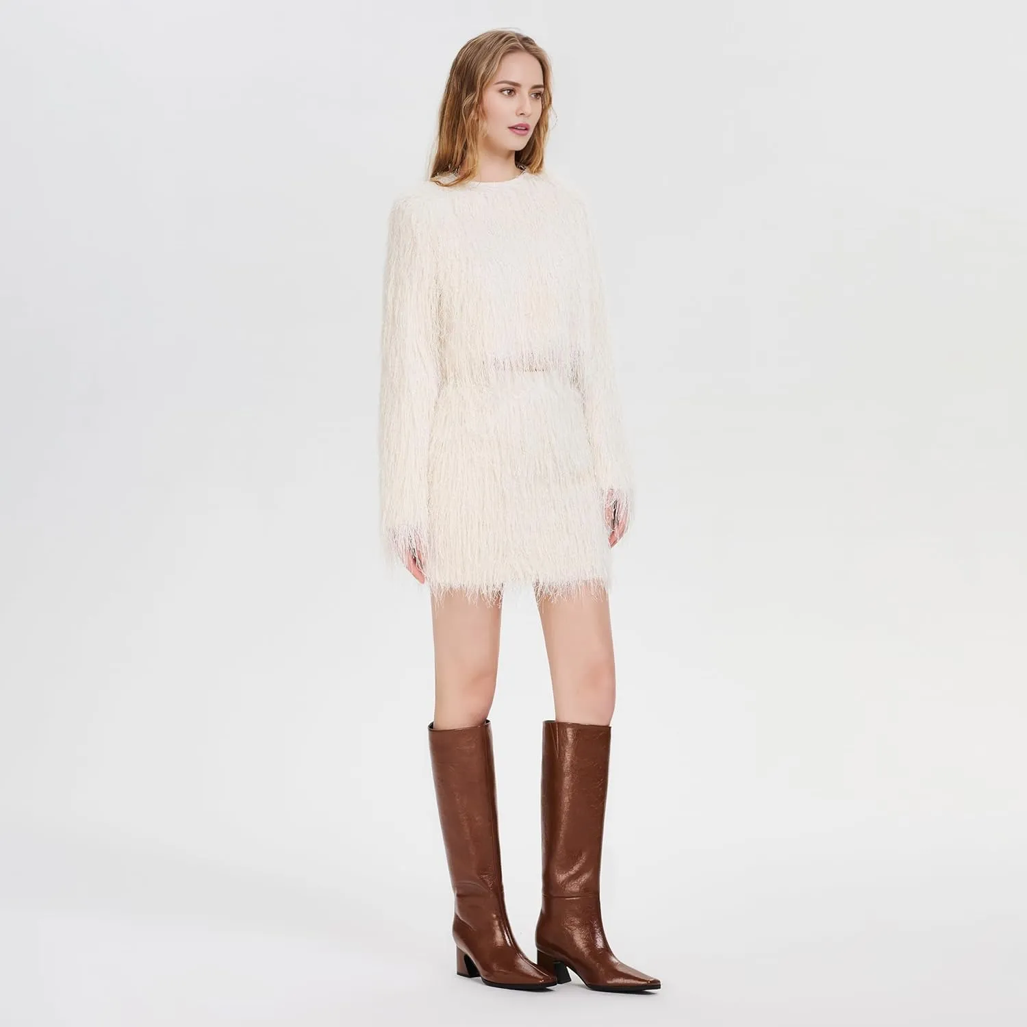 Knee High Boots for Women, Low Kitten Heel, Pull-on Block Heel, Square Toe, Flat Tall Riding Boots, Gogo Boots, Faux Leather