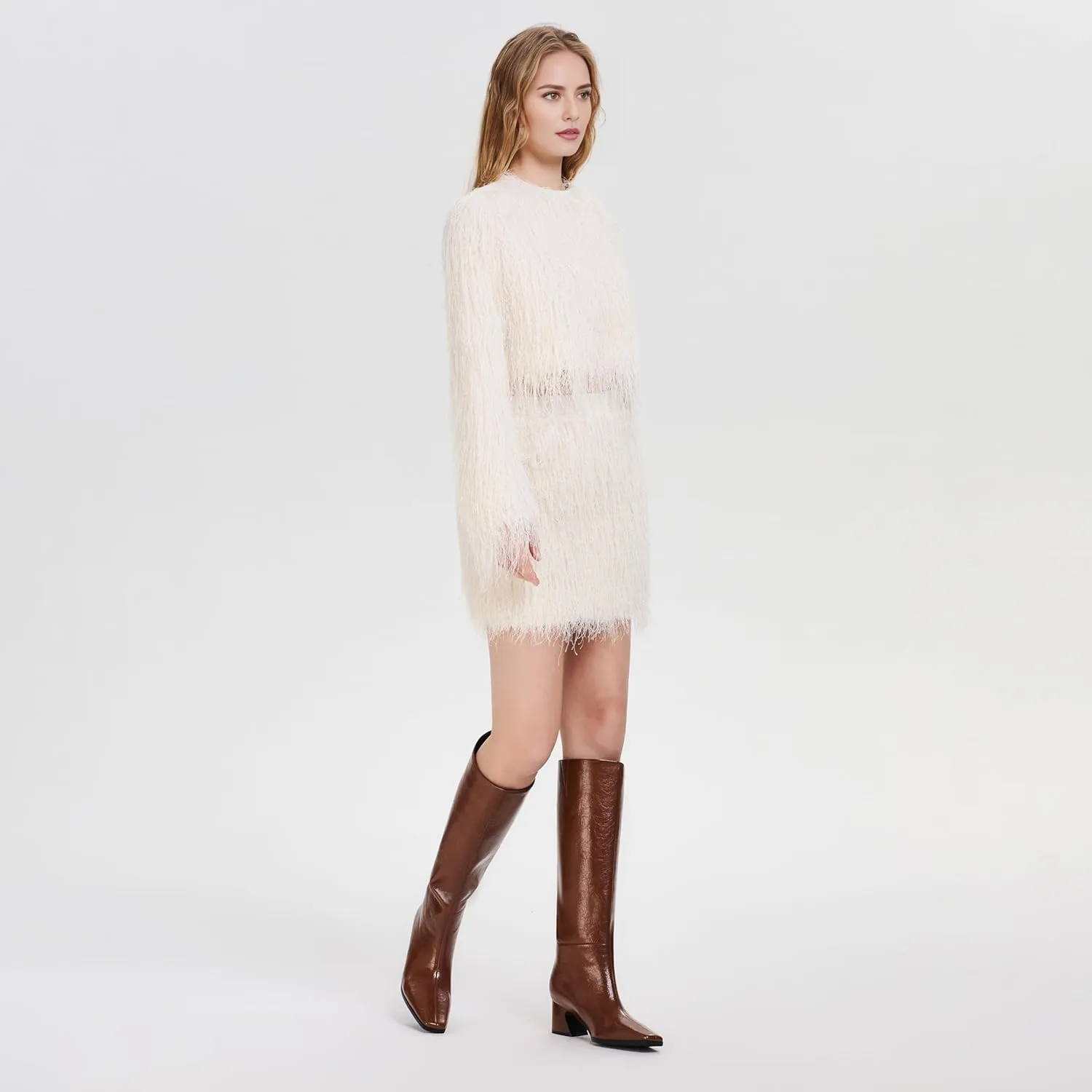Knee High Boots for Women, Low Kitten Heel, Pull-on Block Heel, Square Toe, Flat Tall Riding Boots, Gogo Boots, Faux Leather