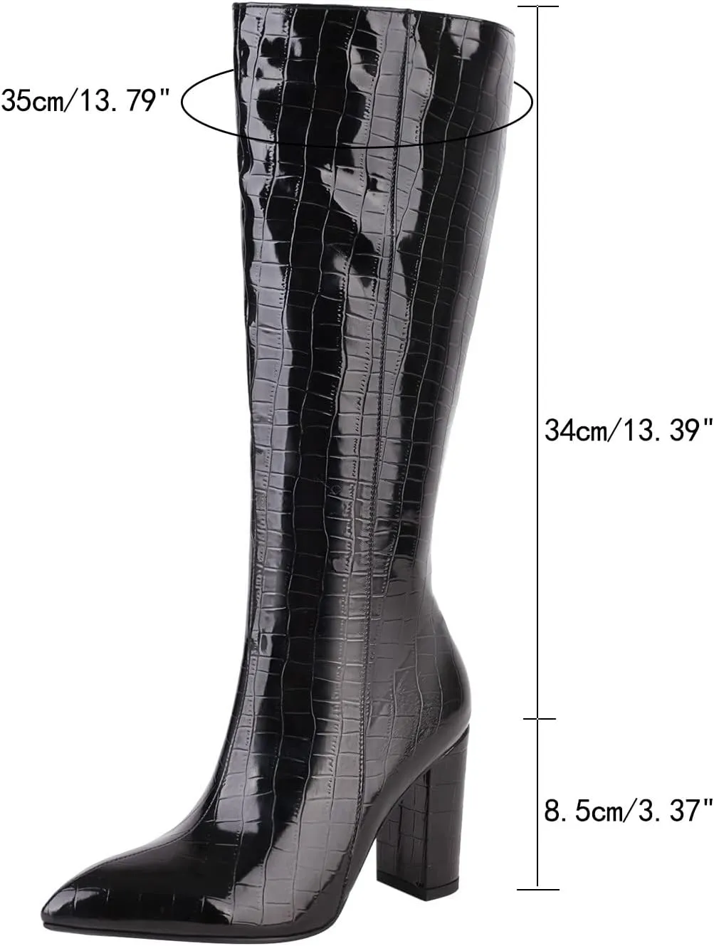 Knee High Boots for Women Tall Boots Long Boots Wide Calf High Boots Snake Skin Boots Chunky High Heel Faux Crocodile Boots Block Heel Pointed Toe Side Zipper Booties Comfy Casual Party Dress Shoes