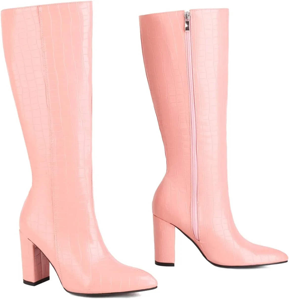Knee High Boots for Women Tall Boots Long Boots Wide Calf High Boots Snake Skin Boots Chunky High Heel Faux Crocodile Boots Block Heel Pointed Toe Side Zipper Booties Comfy Casual Party Dress Shoes