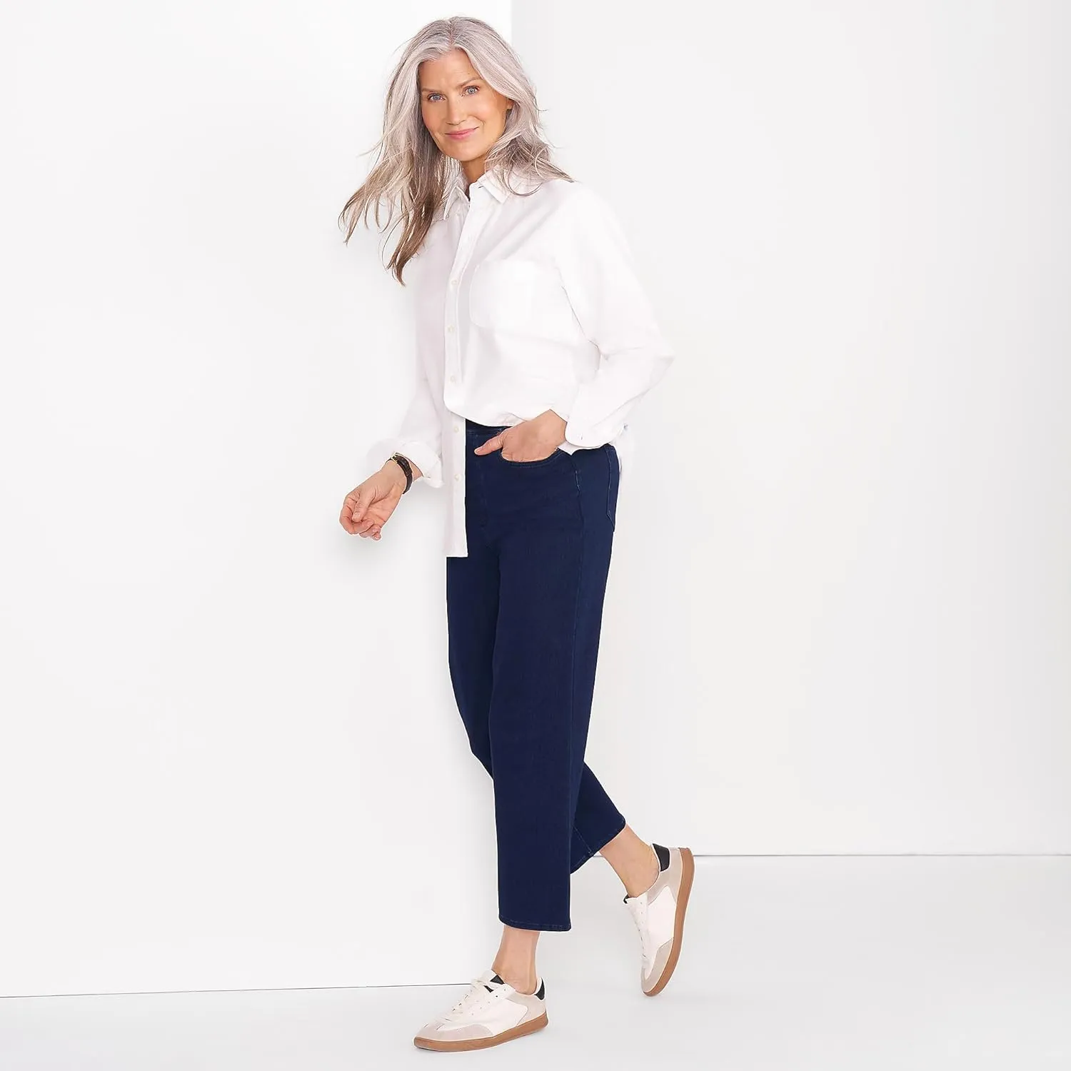 Lands' End Women's Starfish High Rise Knit Denim Straight Crop Jeans
