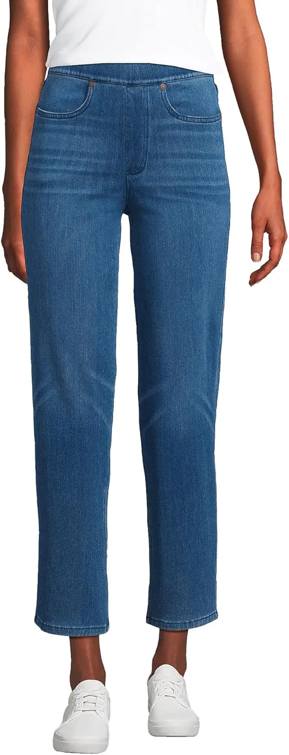 Lands' End Women's Starfish High Rise Knit Denim Straight Crop Jeans