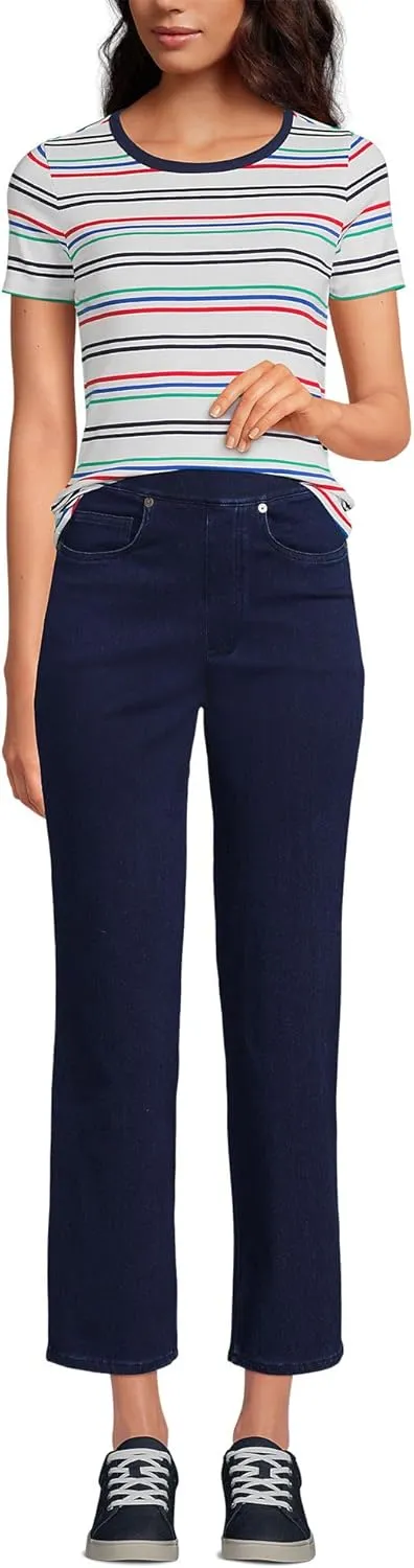 Lands' End Women's Starfish High Rise Knit Denim Straight Crop Jeans