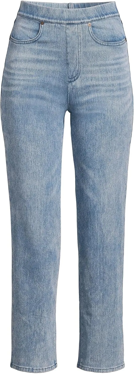 Lands' End Women's Starfish High Rise Knit Denim Straight Crop Jeans