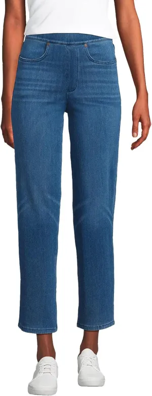 Lands' End Women's Starfish High Rise Knit Denim Straight Crop Jeans
