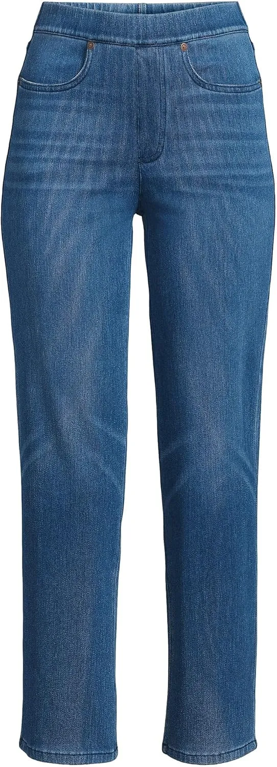 Lands' End Women's Starfish High Rise Knit Denim Straight Crop Jeans