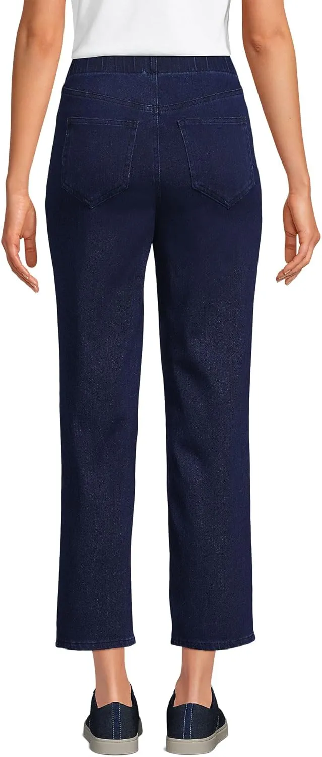 Lands' End Women's Starfish High Rise Knit Denim Straight Crop Jeans