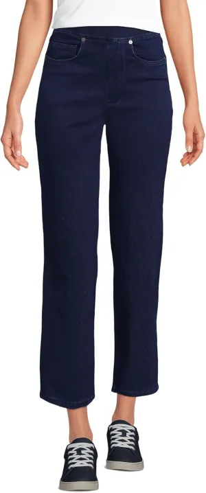 Lands' End Women's Starfish High Rise Knit Denim Straight Crop Jeans