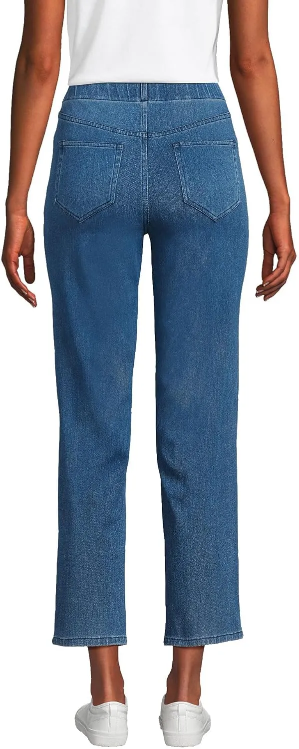 Lands' End Women's Starfish High Rise Knit Denim Straight Crop Jeans