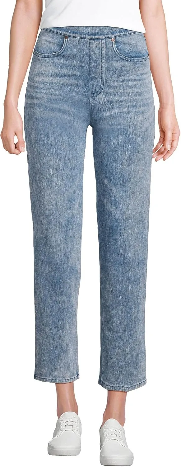 Lands' End Women's Starfish High Rise Knit Denim Straight Crop Jeans