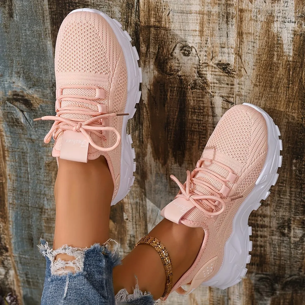 Large Size Women's White Shoes, Summer mesh lace Sneakers, Comfortable Low-top Running, Travel and Vacation Leisure