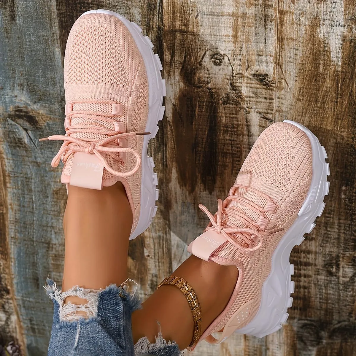 Large Size Women's White Shoes, Summer mesh lace Sneakers, Comfortable Low-top Running, Travel and Vacation Leisure