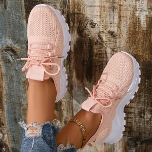 Large Size Women's White Shoes, Summer mesh lace Sneakers, Comfortable Low-top Running, Travel and Vacation Leisure
