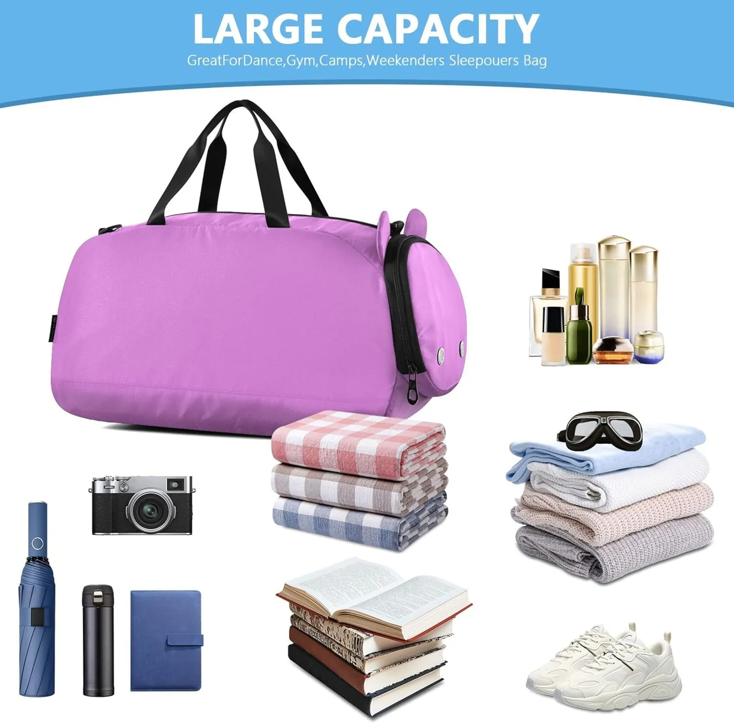 Lavender Magenta Girls Duffle Bags Travel Tote Toddler Weekender Bags Carry on Duffel Bag for Boys Dance Duffle Bag