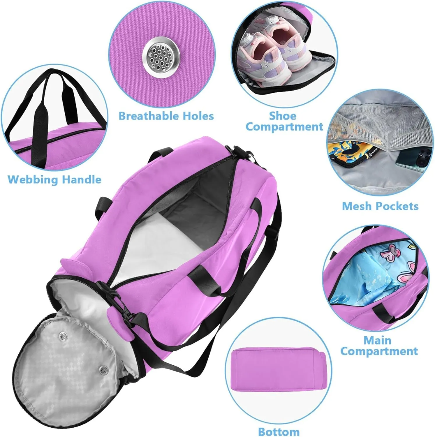 Lavender Magenta Girls Duffle Bags Travel Tote Toddler Weekender Bags Carry on Duffel Bag for Boys Dance Duffle Bag
