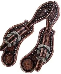 Leather Western Horse Spur Straps Handmade Genuine Tooled for Horse Riders Set of 2 Single Boots Equipment for Men-Women Craft Hardware Buckle TACK Basket Sport Equestrian Horse Spurs for Riding,SPR42