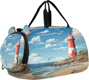 Lighthouse Youth Sports & Travel Duffle Bag with Shoe Compartment,Waterproof Gym Bag for Girls and Boys (Overnight Essentials Organizer)