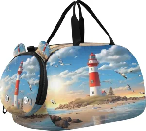 Lighthouse Youth Sports & Travel Duffle Bag with Shoe Compartment,Waterproof Gym Bag for Girls and Boys (Overnight Essentials Organizer)