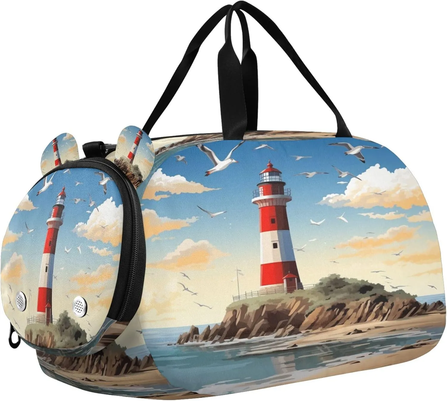 Lighthouse Youth Sports & Travel Duffle Bag with Shoe Compartment,Waterproof Gym Bag for Girls and Boys (Overnight Essentials Organizer)