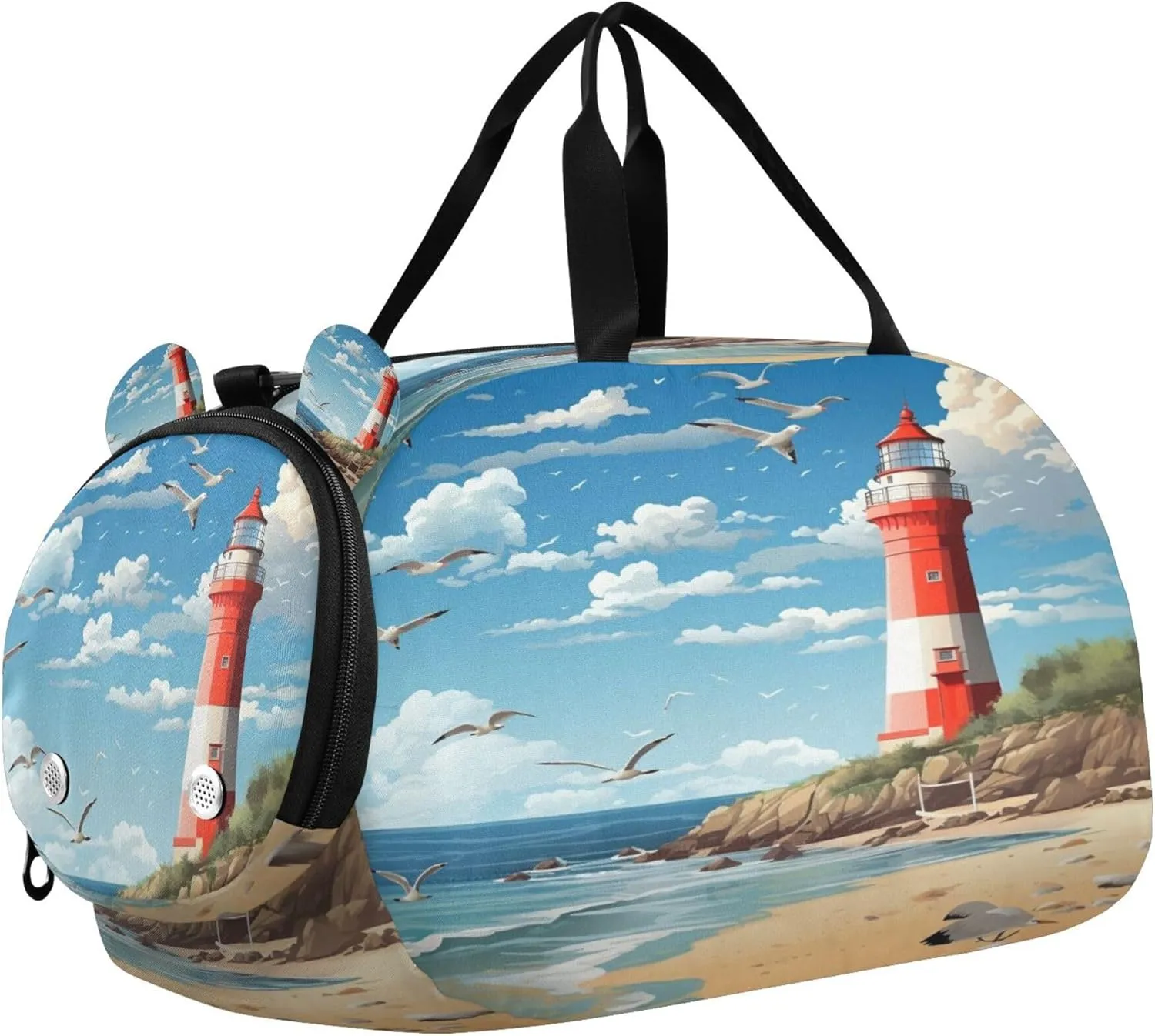 Lighthouse Youth Sports & Travel Duffle Bag with Shoe Compartment,Waterproof Gym Bag for Girls and Boys (Overnight Essentials Organizer)