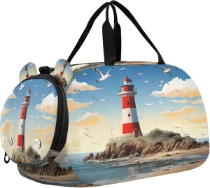 Lighthouse Youth Sports & Travel Duffle Bag with Shoe Compartment,Waterproof Gym Bag for Girls and Boys (Overnight Essentials Organizer)