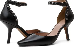 Linea Paolo - Yanka - Womens High Inset Heel Dorsay Halo Strap Studded Nappa Pumps