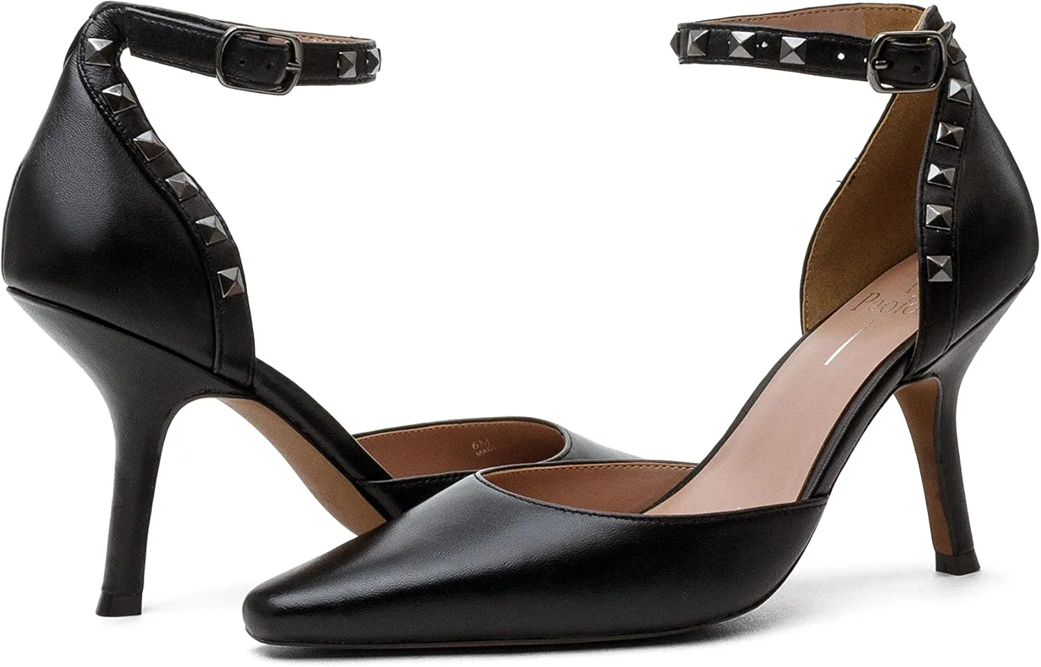 Linea Paolo - Yanka - Womens High Inset Heel Dorsay Halo Strap Studded Nappa Pumps