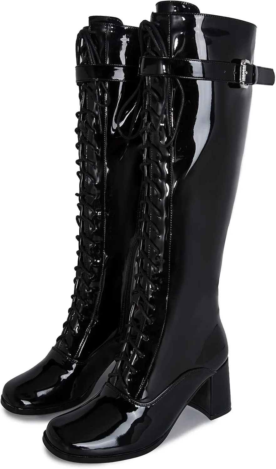 LIURUIJIA Women's Gogo Boots Lace up Knee High Block Heel Side Zipper Riding Boots